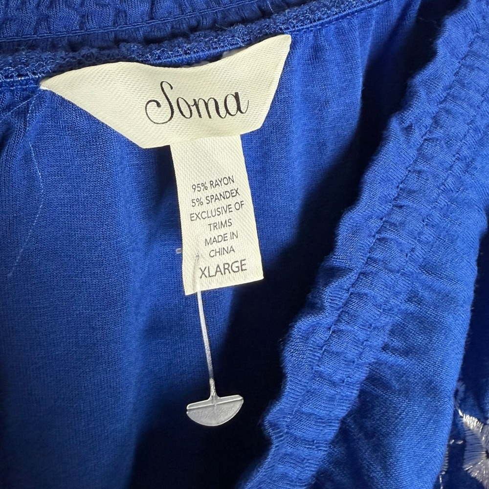 New Soma Blue Embroidered Off the Shoulder Summer Dress Ruffle Resort Pockets XL - Picture 3 of 5